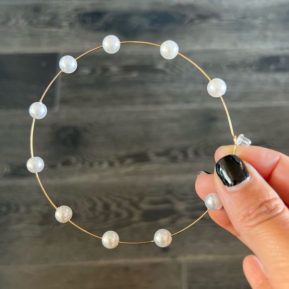 Pearl Hoops (Gold Hardware) - Picture 3 of 5